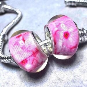Pink Flower European Charm Bead Bracelet fits Pandora